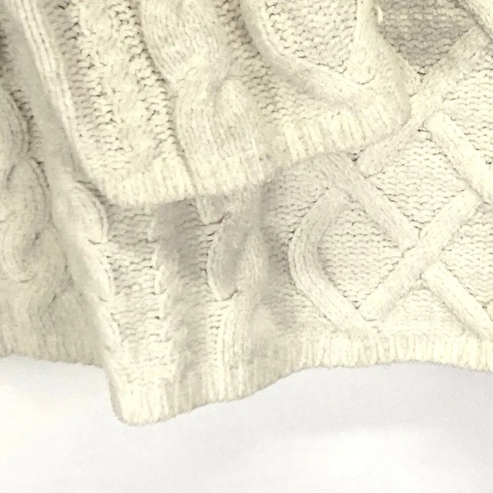 J.JILL Cable Knit Fisherman Chenille Sweater Cream Women's Sz Medium P Old Money
